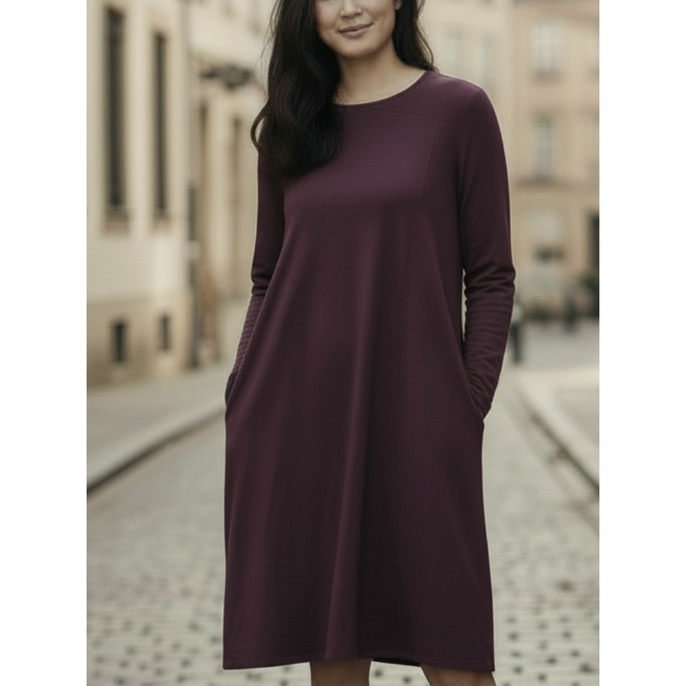 J. Jill Pure Jill Dark Fig A-Line Sweatshirt Dress Long Sleeve L Tall - Pockets